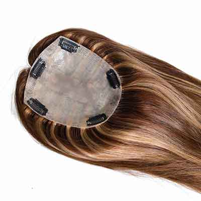 15cm×16cm PU Injected Thin Skin with Silk Top Partition Women Hair Topper With Clip In